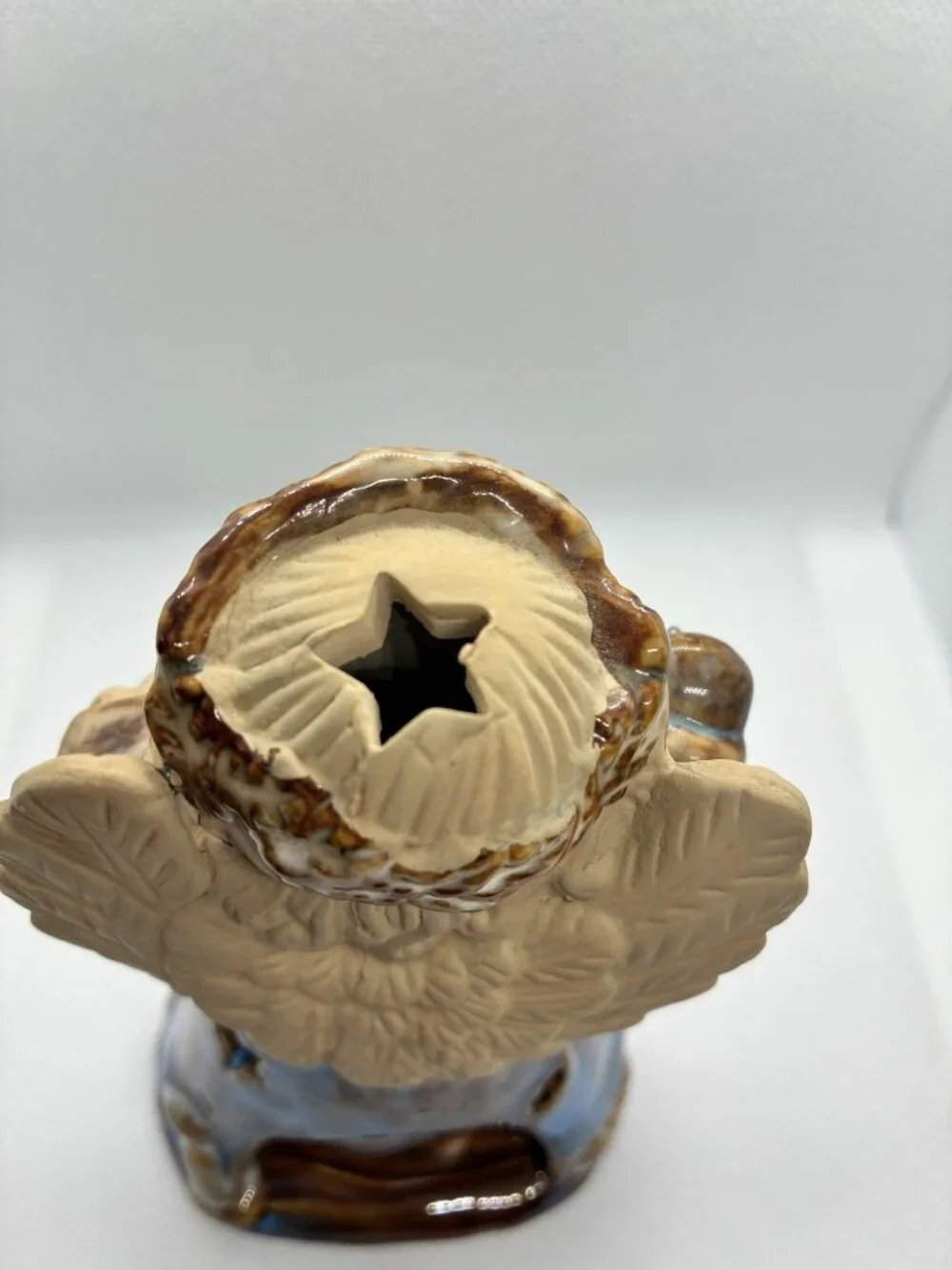 Ceramic Angel Candle Holder Figurine Christmas Decor Tea Light Warmer Blue Brown